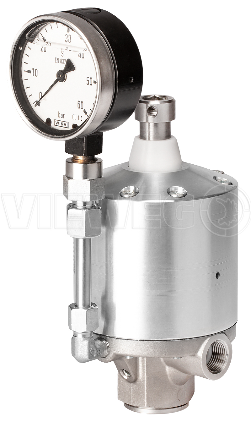Material pressure regulator 10 to 50 bar with pressure indicator